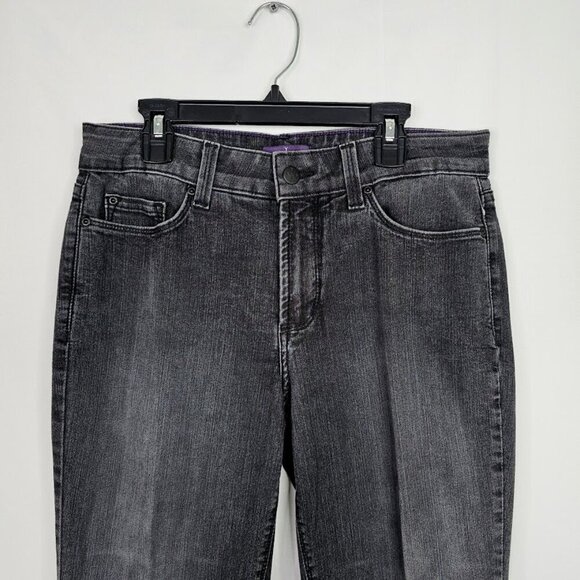 NYDJ Straight Leg Jeans Cuffed Pants BLACK Denim size 6 Mid Rise Preppy Classic - Picture 3 of 7